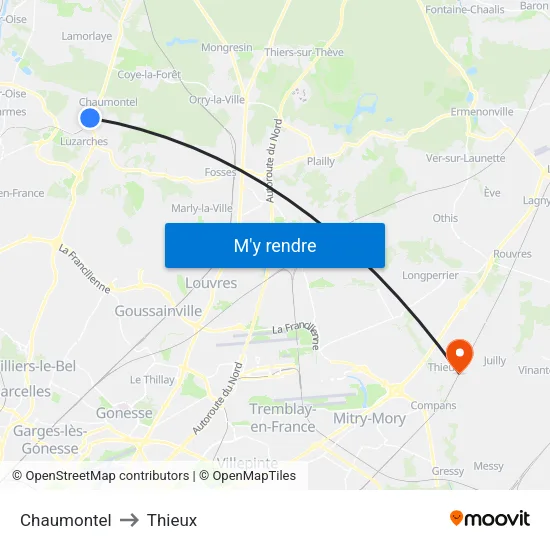 Chaumontel to Thieux map