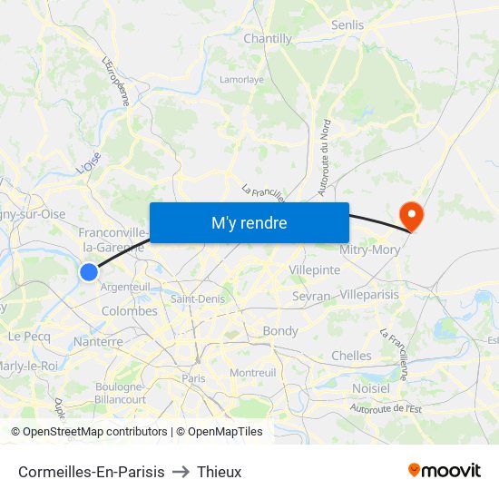 Cormeilles-En-Parisis to Thieux map