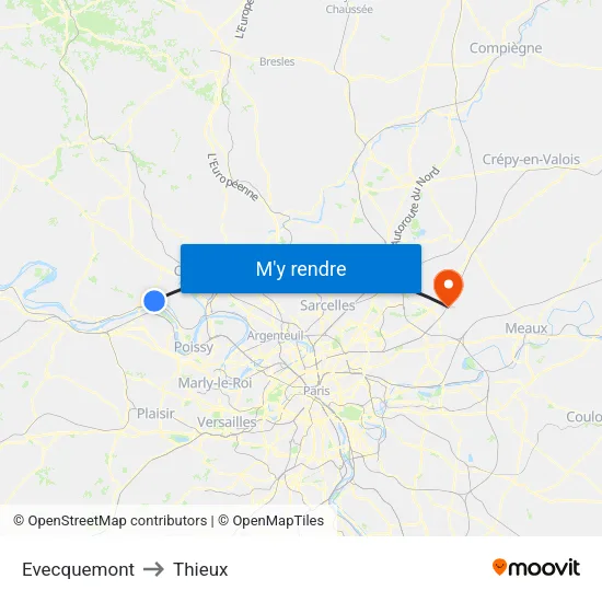 Evecquemont to Thieux map