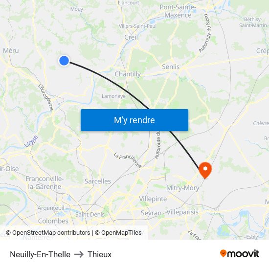 Neuilly-En-Thelle to Thieux map