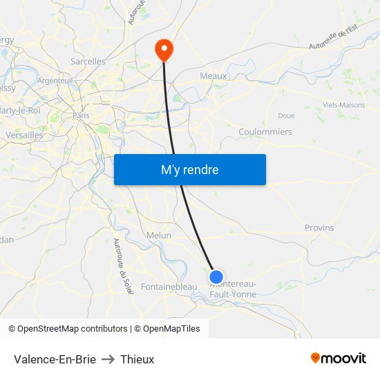 Valence-En-Brie to Thieux map