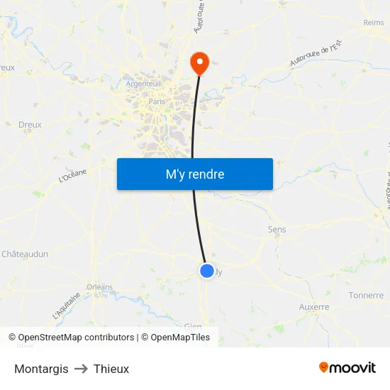 Montargis to Thieux map