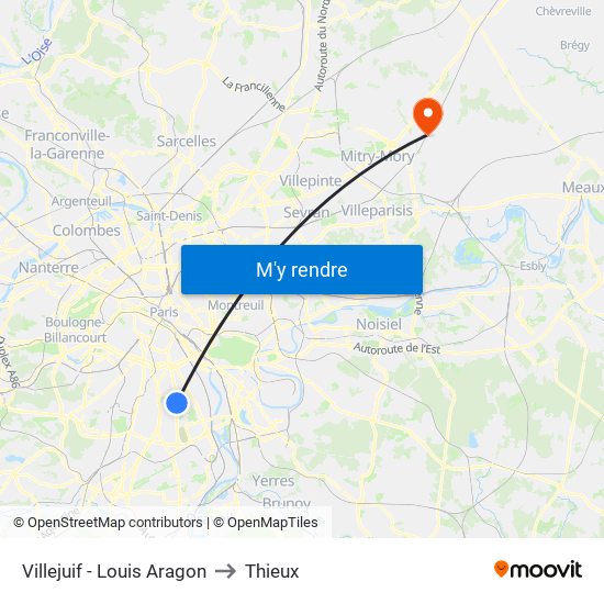Villejuif - Louis Aragon to Thieux map
