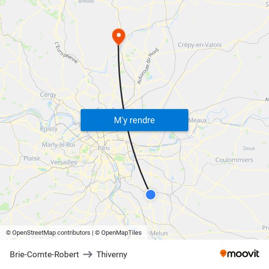 Brie-Comte-Robert to Thiverny map