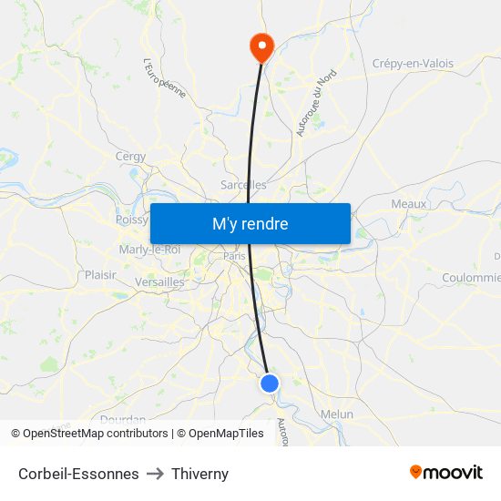 Corbeil-Essonnes to Thiverny map