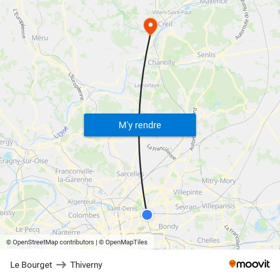 Le Bourget to Thiverny map