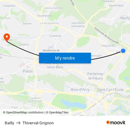Bailly to Thiverval-Grignon map