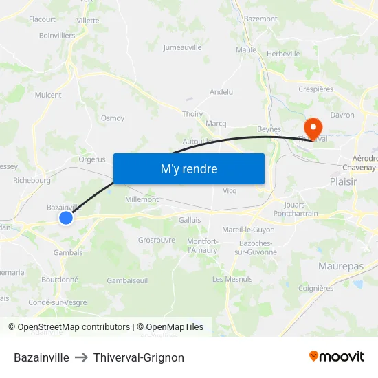 Bazainville to Thiverval-Grignon map