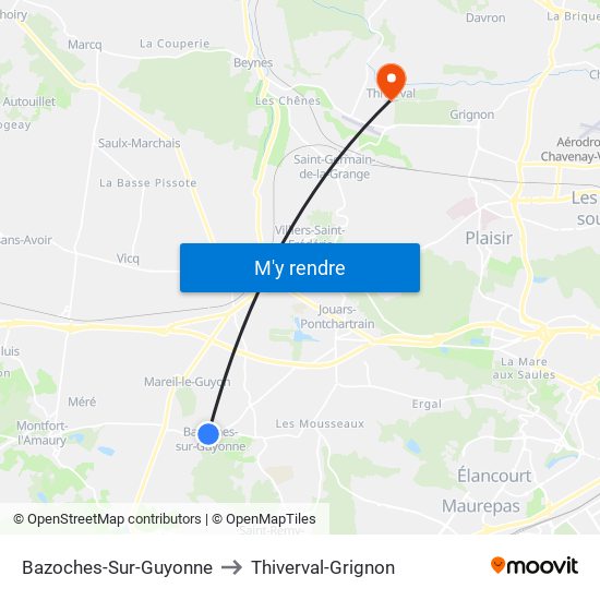 Bazoches-Sur-Guyonne to Thiverval-Grignon map