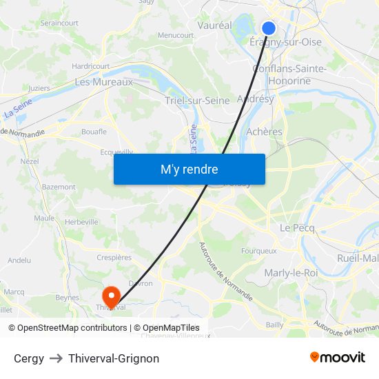 Cergy to Thiverval-Grignon map