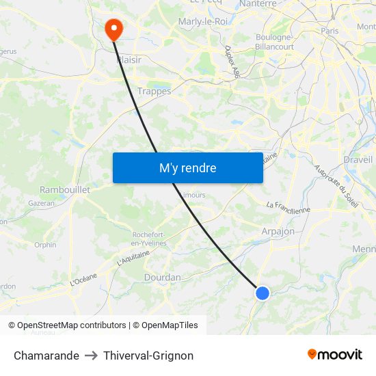 Chamarande to Thiverval-Grignon map