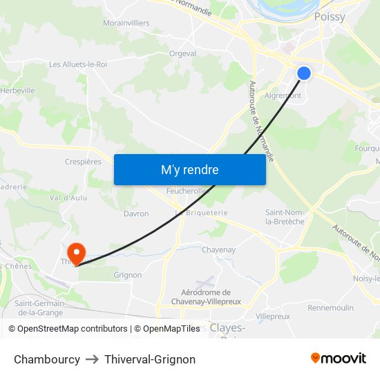 Chambourcy to Thiverval-Grignon map