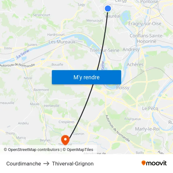 Courdimanche to Thiverval-Grignon map