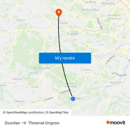 Dourdan to Thiverval-Grignon map