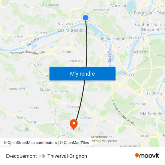 Evecquemont to Thiverval-Grignon map