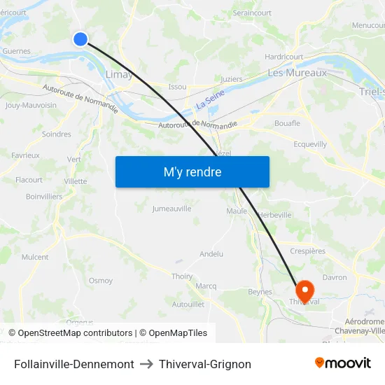 Follainville-Dennemont to Thiverval-Grignon map