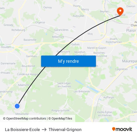 La Boissiere-Ecole to Thiverval-Grignon map
