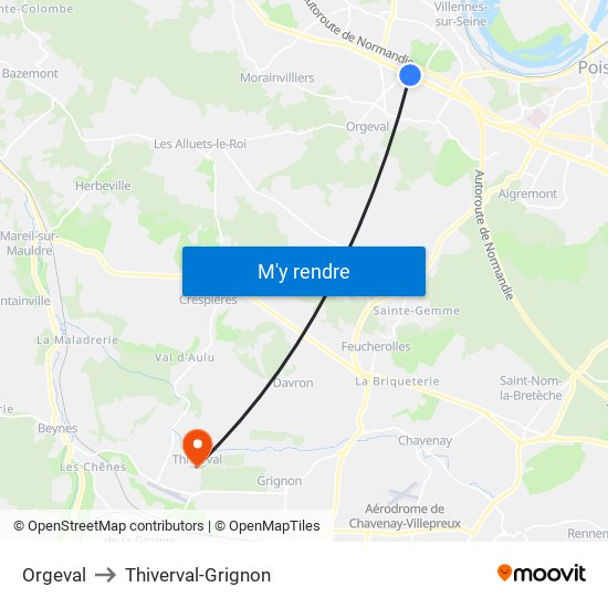 Orgeval to Thiverval-Grignon map