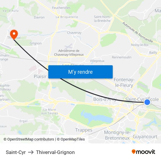 Saint-Cyr to Thiverval-Grignon map
