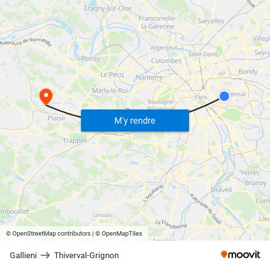 Gallieni to Thiverval-Grignon map