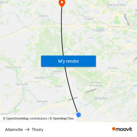 Allainville to Thoiry map