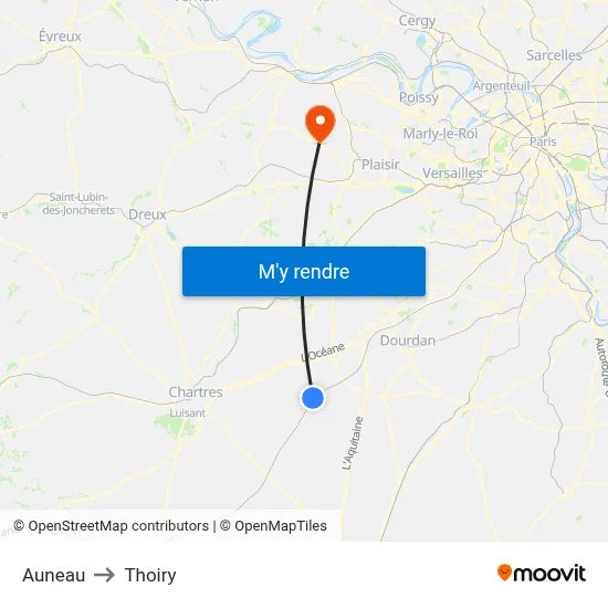Auneau to Thoiry map
