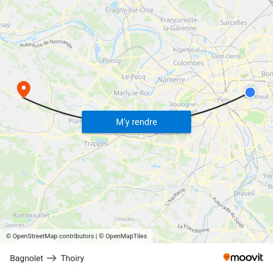 Bagnolet to Thoiry map
