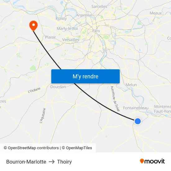 Bourron-Marlotte to Thoiry map