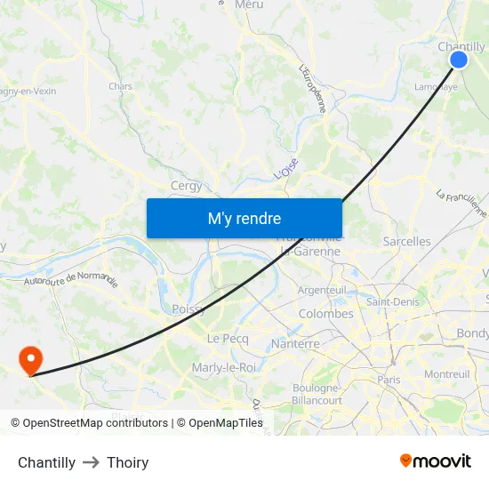 Chantilly to Thoiry map