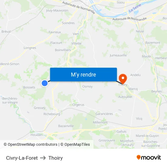 Civry-La-Foret to Thoiry map