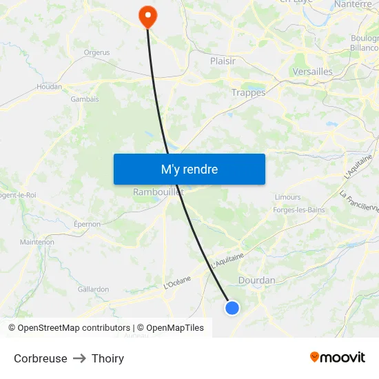 Corbreuse to Thoiry map