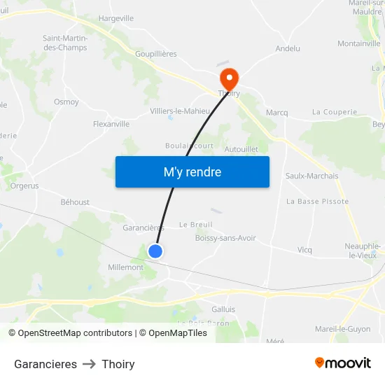 Garancieres to Thoiry map