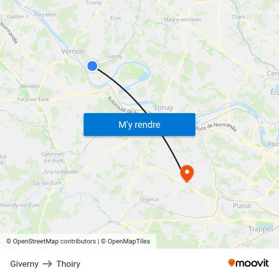 Giverny to Thoiry map