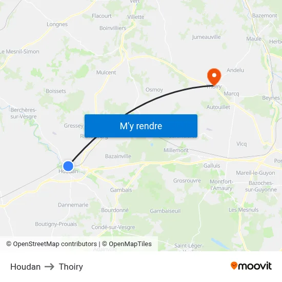 Houdan to Thoiry map