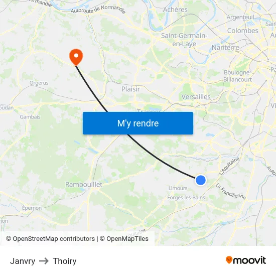 Janvry to Thoiry map