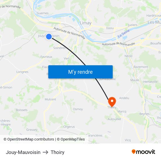 Jouy-Mauvoisin to Thoiry map