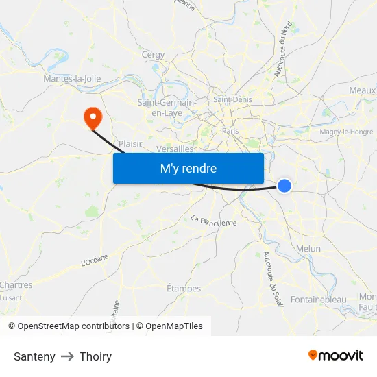 Santeny to Thoiry map