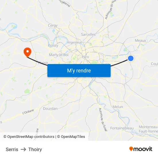 Serris to Thoiry map