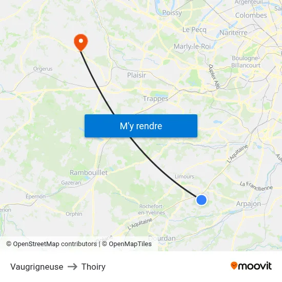 Vaugrigneuse to Thoiry map