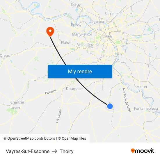 Vayres-Sur-Essonne to Thoiry map