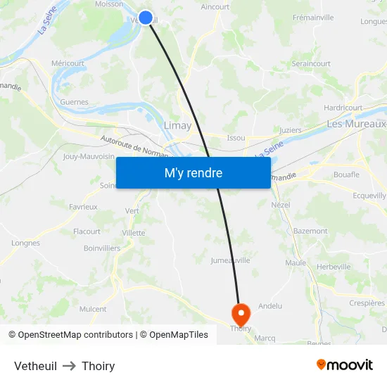 Vetheuil to Thoiry map
