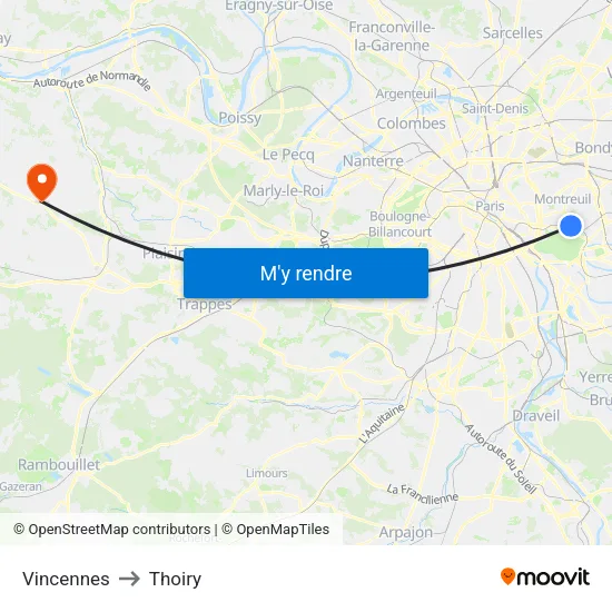 Vincennes to Thoiry map