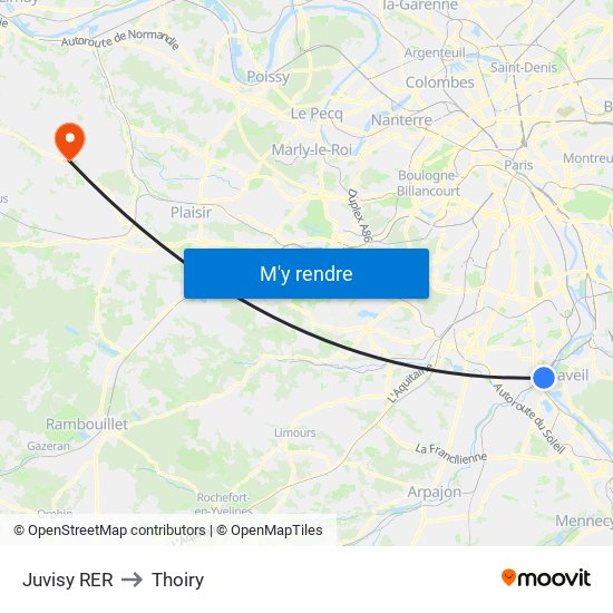 Juvisy RER to Thoiry map