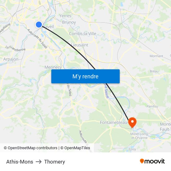 Athis-Mons to Thomery map