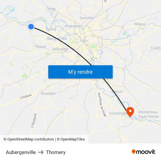 Aubergenville to Thomery map