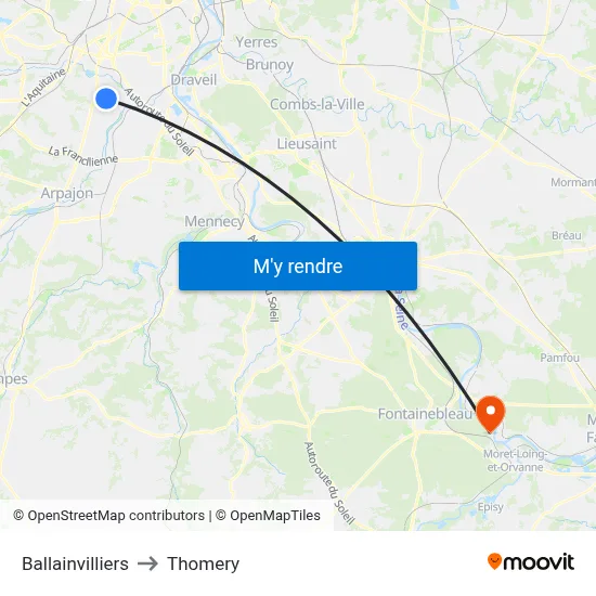 Ballainvilliers to Thomery map