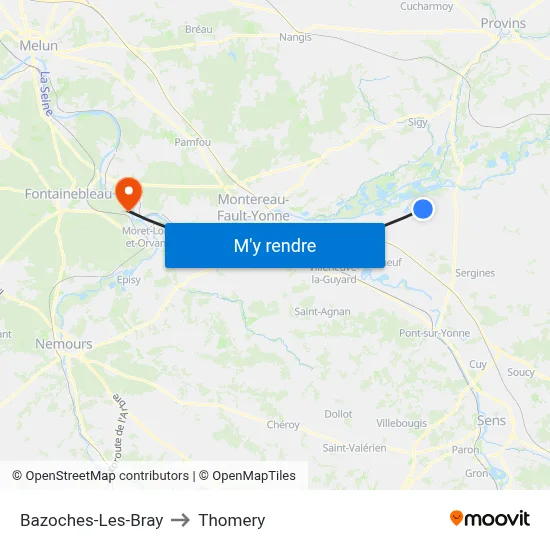 Bazoches-Les-Bray to Thomery map