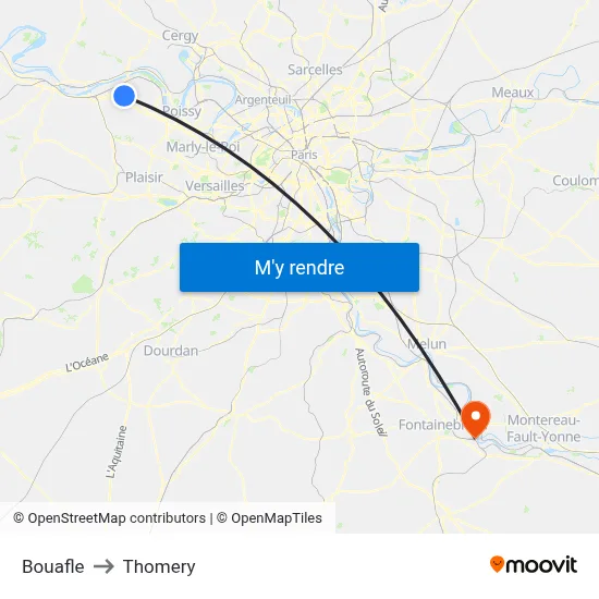 Bouafle to Thomery map