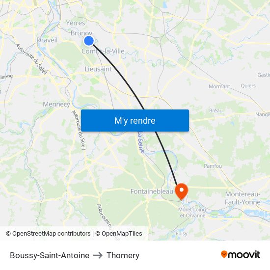 Boussy-Saint-Antoine to Thomery map