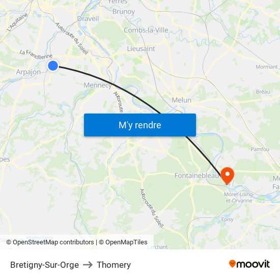 Bretigny-Sur-Orge to Thomery map